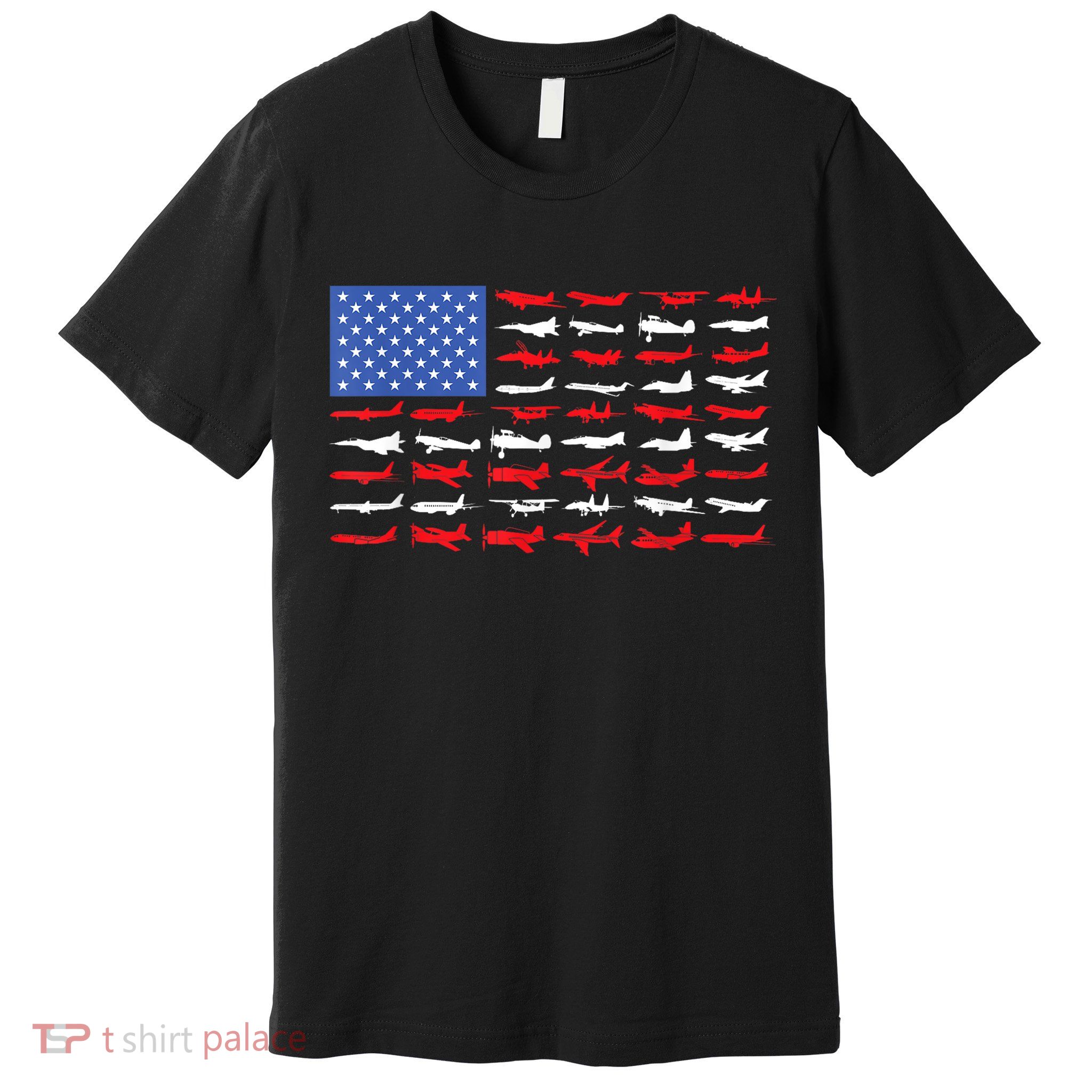 Pilot Airplane American Flag Plane Aviation Short Sleeve Premium T-Shirt