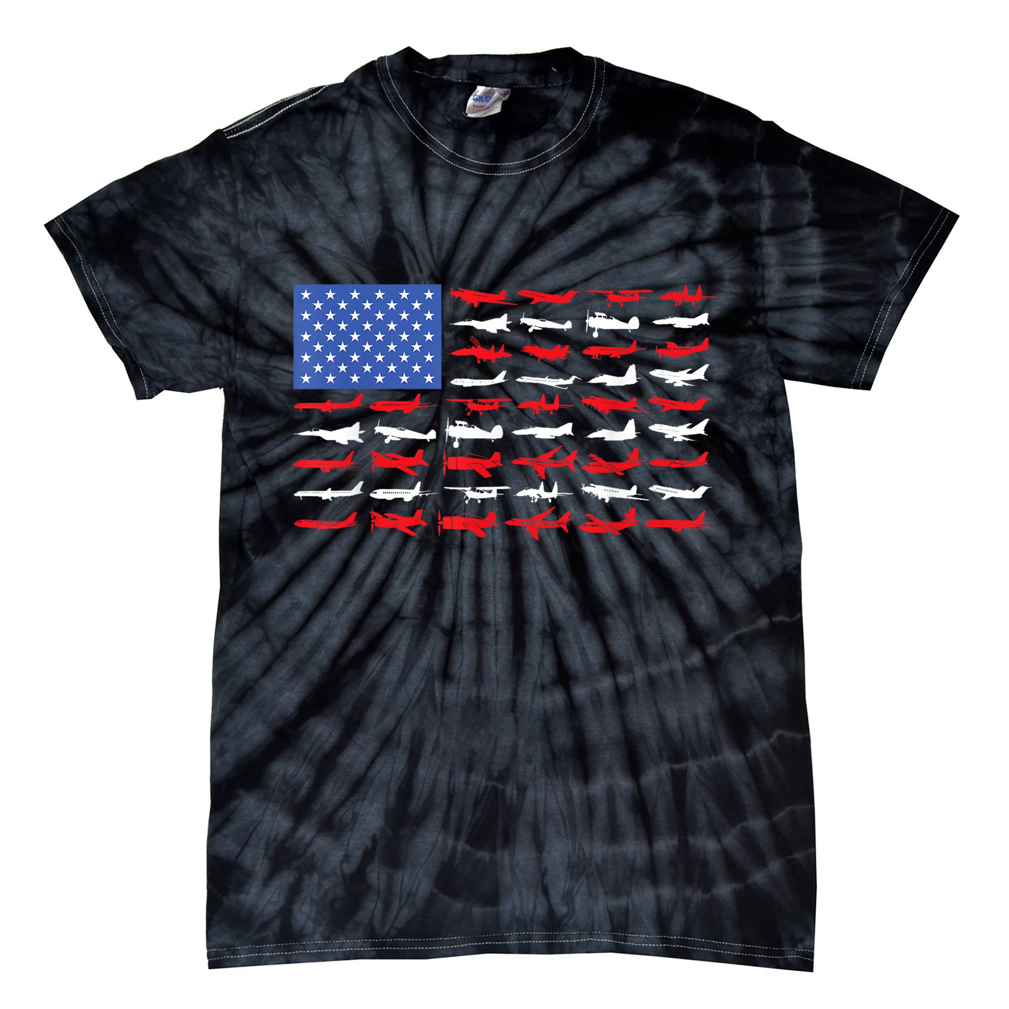 Pilot Airplane American Flag Plane Aviation Short Sleeve Tie-Dye T-Shirt