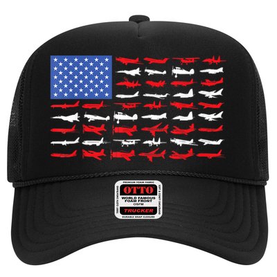 Pilot Airplane American Flag Plane Aviation Short Sleeve Trucker Hat