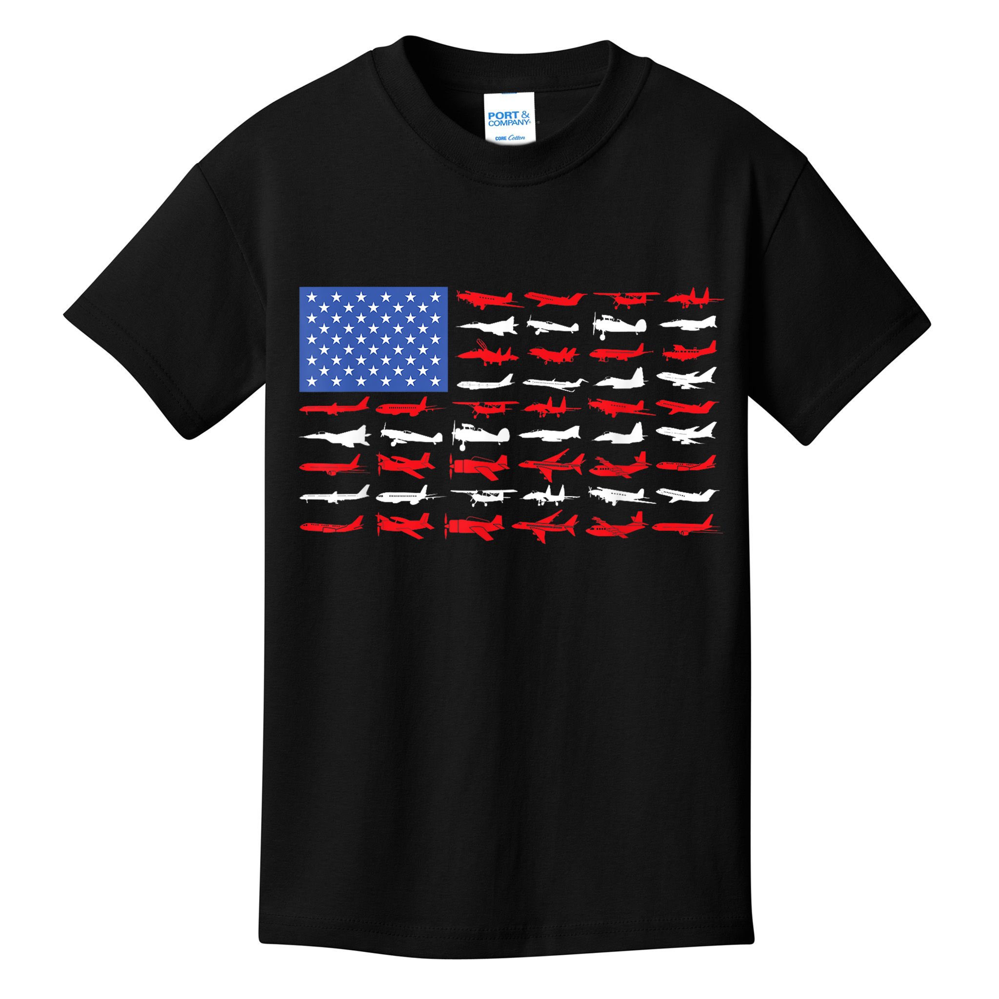 Pilot Airplane American Flag Plane Aviation Short Sleeve Kids T-Shirt