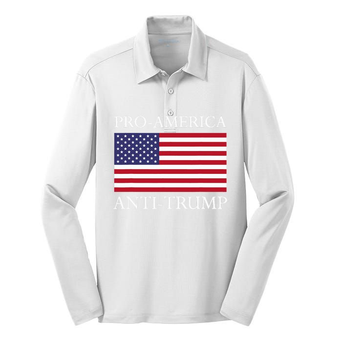 Pro America Anti Trump American Usa Flag Resist Silk Touch Performance Long Sleeve Polo