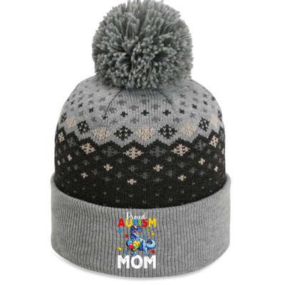 Proud Autism Awareness 2024 Mom Cool Trex Dinosaur Funny Gift The Baniff Cuffed Pom Beanie