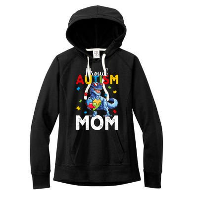 Proud Autism Awareness 2024 Mom Cool Trex Dinosaur Funny Gift Women's Fleece Hoodie