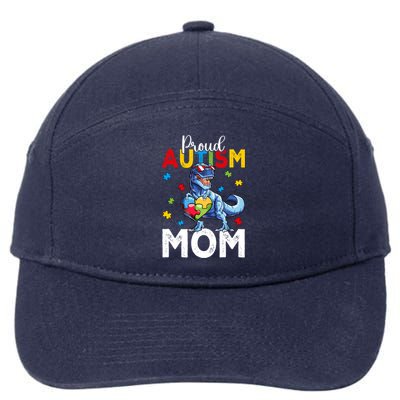 Proud Autism Awareness 2024 Mom Cool Trex Dinosaur Funny Gift 7-Panel Snapback Hat