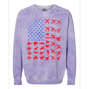 Pilot Airplane American Flag Plane Aviation Gift Patriotic Funny Gift Colorblast Crewneck Sweatshirt