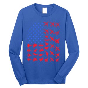 Pilot Airplane American Flag Plane Aviation Gift Patriotic Funny Gift Long Sleeve Shirt