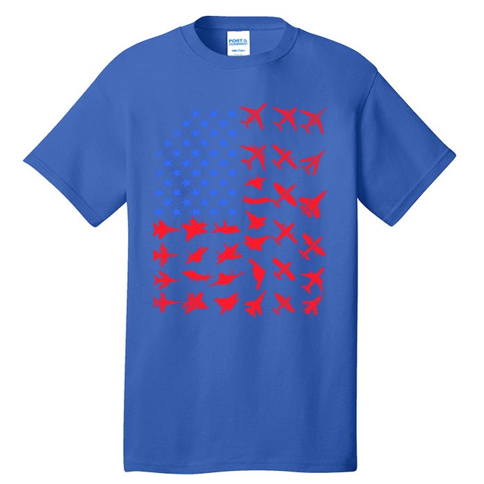 Pilot Airplane American Flag Plane Aviation Gift Patriotic Funny Gift Tall T-Shirt