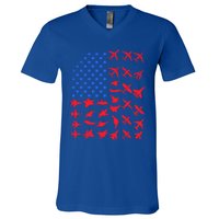 Pilot Airplane American Flag Plane Aviation Gift Patriotic Funny Gift V-Neck T-Shirt