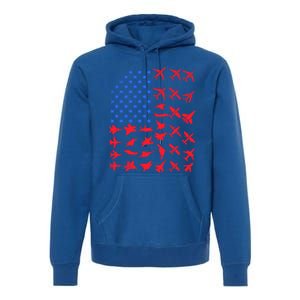 Pilot Airplane American Flag Plane Aviation Gift Patriotic Funny Gift Premium Hoodie