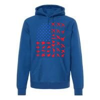 Pilot Airplane American Flag Plane Aviation Gift Patriotic Funny Gift Premium Hoodie