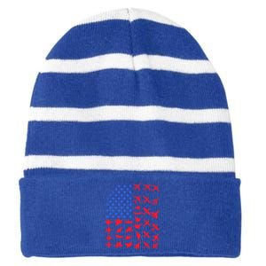 Pilot Airplane American Flag Plane Aviation Gift Patriotic Funny Gift Striped Beanie with Solid Band