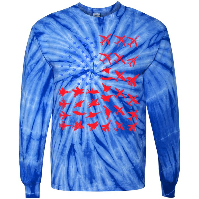 Pilot Airplane American Flag Plane Aviation Gift Patriotic Funny Gift Tie-Dye Long Sleeve Shirt