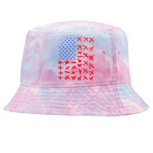 Pilot Airplane American Flag Plane Aviation Gift Patriotic Funny Gift Tie-Dyed Bucket Hat