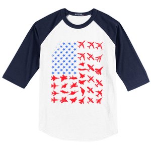 Pilot Airplane American Flag Plane Aviation Gift Patriotic Funny Gift Baseball Sleeve Shirt