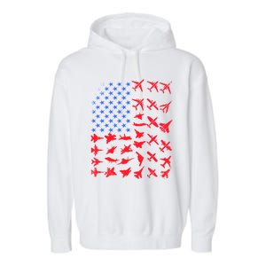 Pilot Airplane American Flag Plane Aviation Gift Patriotic Funny Gift Garment-Dyed Fleece Hoodie