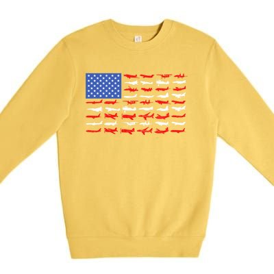 Pilot Airplane American Flag Vintage Aviation Flying Airline Cool Gift Premium Crewneck Sweatshirt