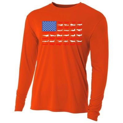 Pilot Airplane American Flag Vintage Aviation Flying Airline Cool Gift Cooling Performance Long Sleeve Crew