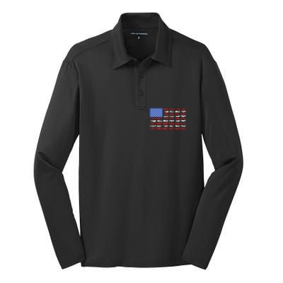 Pilot Airplane American Flag Vintage Aviation Flying Airline Cool Gift Silk Touch Performance Long Sleeve Polo