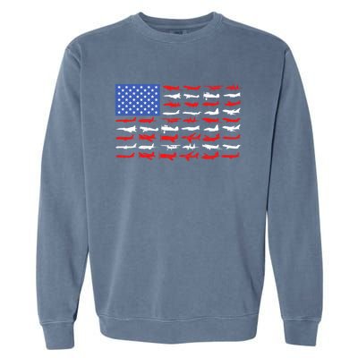 Pilot Airplane American Flag Vintage Aviation Flying Airline Cool Gift Garment-Dyed Sweatshirt