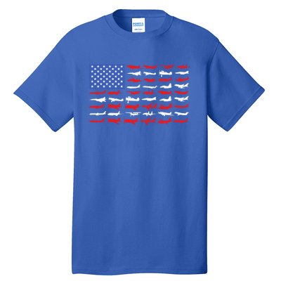 Pilot Airplane American Flag Vintage Aviation Flying Airline Cool Gift Tall T-Shirt