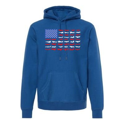 Pilot Airplane American Flag Vintage Aviation Flying Airline Cool Gift Premium Hoodie