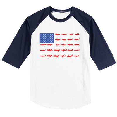 Pilot Airplane American Flag Vintage Aviation Flying Airline Cool Gift Baseball Sleeve Shirt