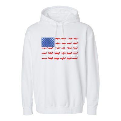 Pilot Airplane American Flag Vintage Aviation Flying Airline Cool Gift Garment-Dyed Fleece Hoodie