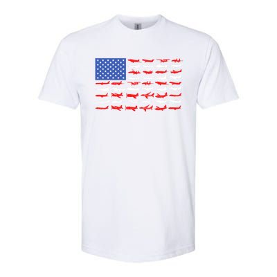 Pilot Airplane American Flag Vintage Aviation Flying Airline Cool Gift Softstyle CVC T-Shirt