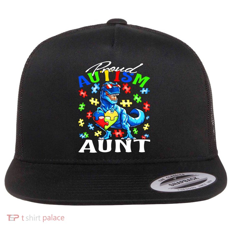 Proud Autism Aunt Dinosaur Autism Awareness Gift Flatbill Hat