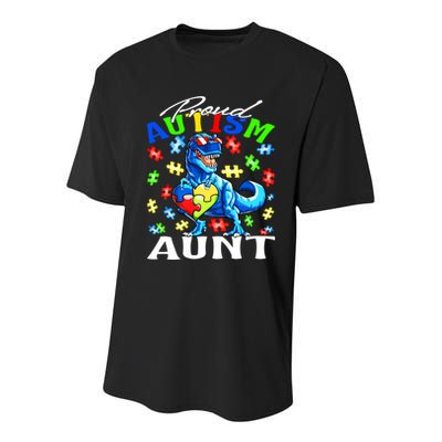 Proud Autism Aunt Dinosaur Autism Awareness Gift Youth Performance Sprint T-Shirt