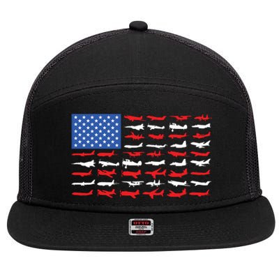 Pilot Airplane American Flag 7 Panel Mesh Trucker Snapback Hat