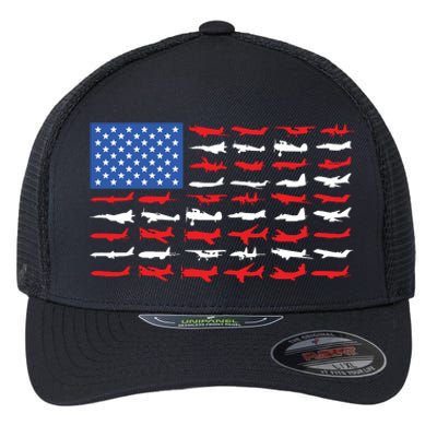 Pilot Airplane American Flag Flexfit Unipanel Trucker Cap