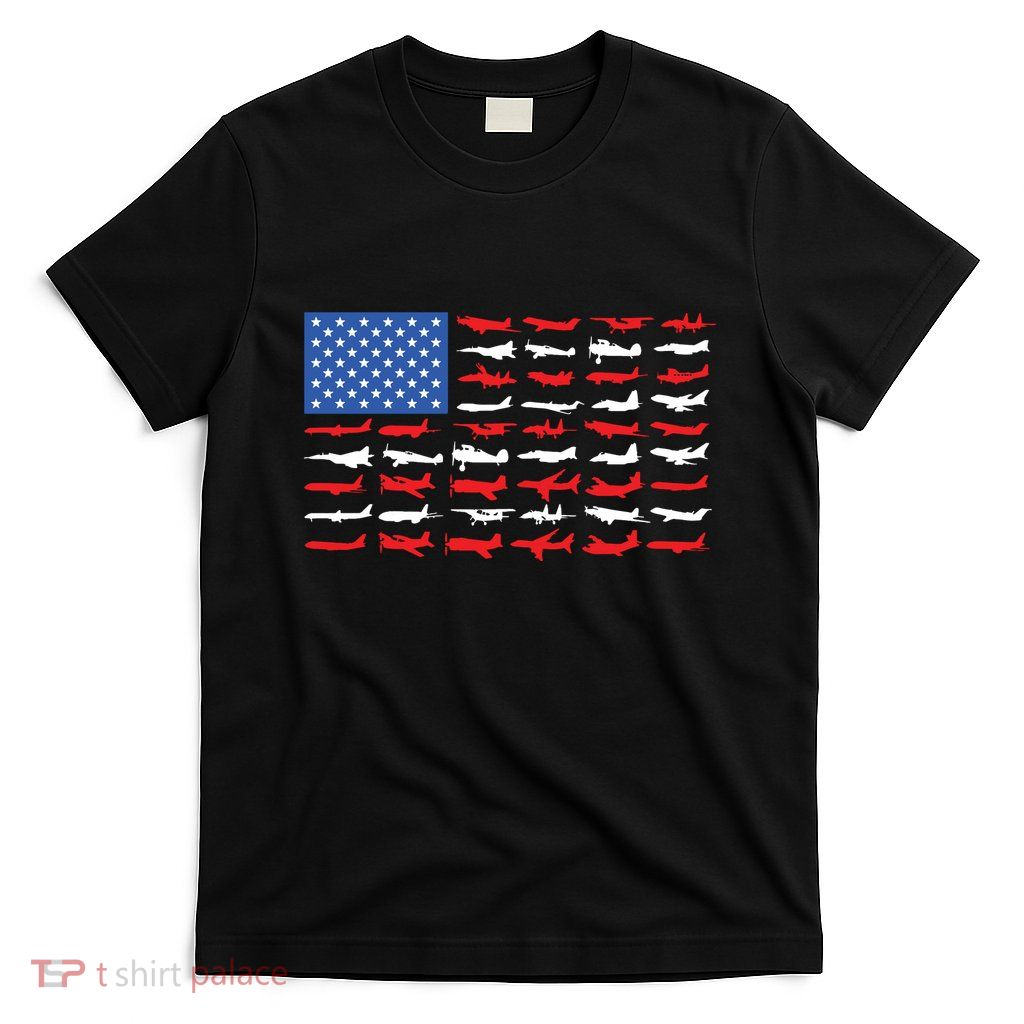 Pilot Airplane American Flag T-Shirt