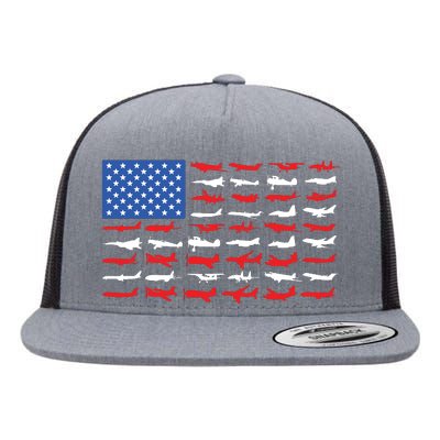 Pilot Airplane American Flag Flat Bill Trucker Hat