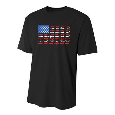 Pilot Airplane American Flag Youth Performance Sprint T-Shirt