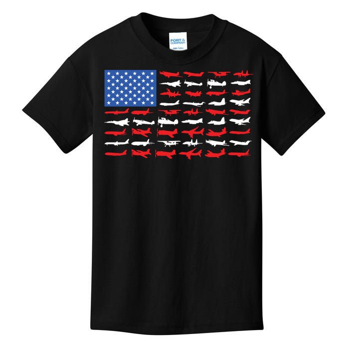 Pilot Airplane American Flag Kids T-Shirt