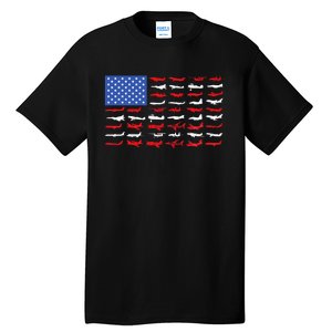 Pilot Airplane American Flag Plane Aviation Tall T-Shirt