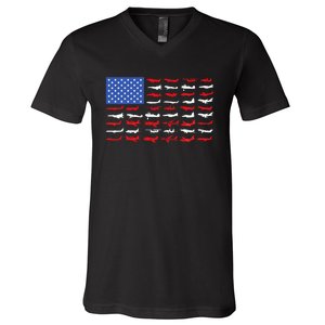 Pilot Airplane American Flag Plane Aviation V-Neck T-Shirt