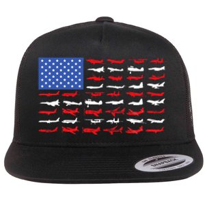 Pilot Airplane American Flag Plane Aviation Flat Bill Trucker Hat