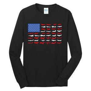 Pilot Airplane American Flag Plane Aviation Tall Long Sleeve T-Shirt