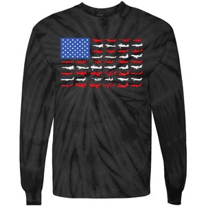 Pilot Airplane American Flag Plane Aviation Tie-Dye Long Sleeve Shirt