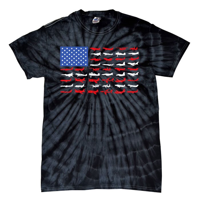 Pilot Airplane American Flag Plane Aviation Tie-Dye T-Shirt