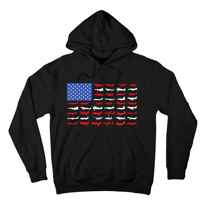 Pilot Airplane American Flag Plane Aviation Tall Hoodie