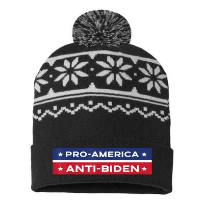 Pro America Anti Biden Flag Usa Impeach Joe Biden Anti Biden USA-Made Snowflake Beanie