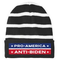 Pro America Anti Biden Flag Usa Impeach Joe Biden Anti Biden Striped Beanie with Solid Band