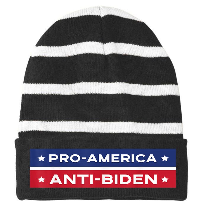 Pro America Anti Biden Flag Usa Impeach Joe Biden Anti Biden Striped Beanie with Solid Band