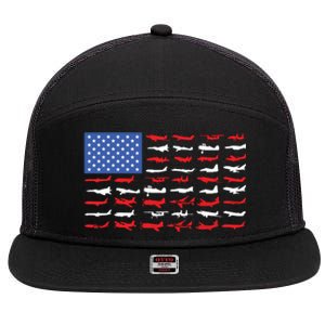 Pilot Airplane American Flag Plane Aviation 7 Panel Mesh Trucker Snapback Hat