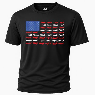 Pilot Airplane American Flag Plane Aviation Performance Shirt