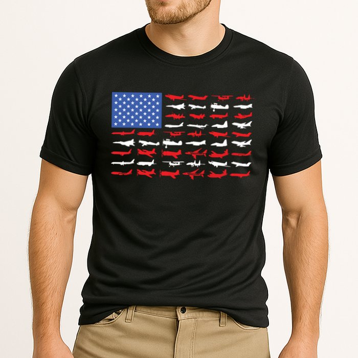 Pilot Airplane American Flag Plane Aviation Cooling Performance Crew T-Shirt