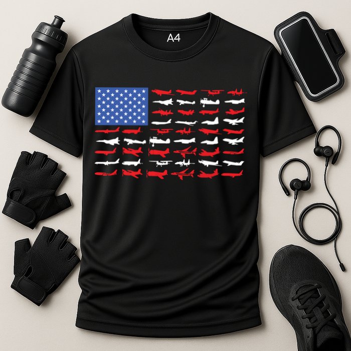 Pilot Airplane American Flag Plane Aviation Cooling Performance Crew T-Shirt